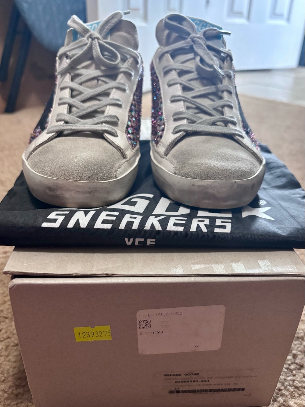 Golden Goose Grey Suede Sneakers with Iridescent Mesh Panels and Black Star - Picture 4 of 8